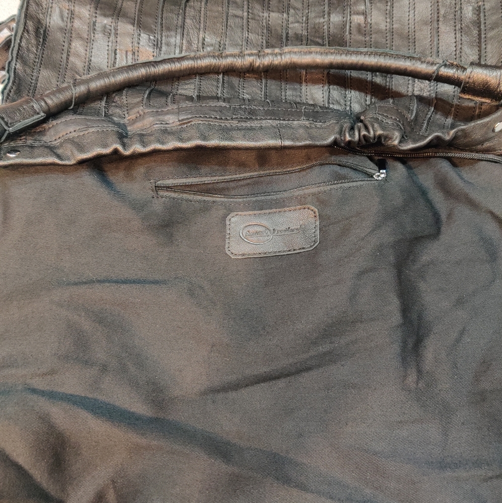 AmeriLeather Fringe Studded Leather Patchwork Hobo - Picture 6 of 8